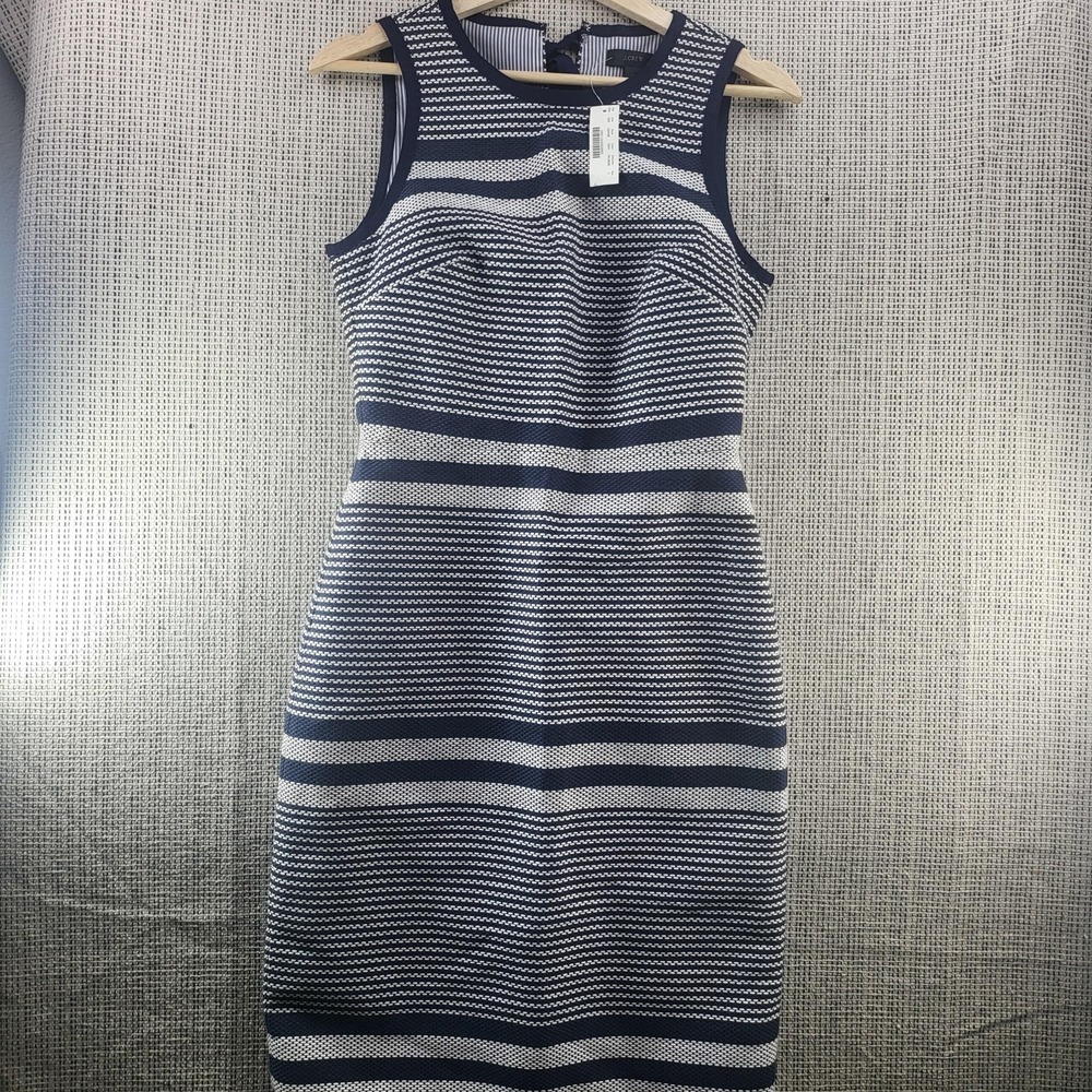 J.Crew Dress Womens 0 Blue White Stripe Sleeveless Sheath Knit Lined Nautical‎